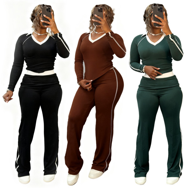 Color blocking patchwork lapel high waist set