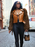 Splicing fur motorcycle jacket