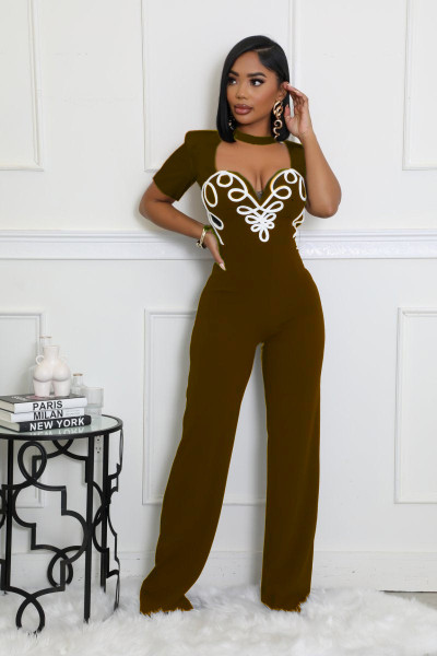 Line splicing sports fitness short sleeved jumpsuit