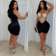Short dress with rhinestone mesh splicing velvet wrapped buttocks