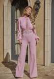 Lace patchwork lace up wide leg jumpsuit