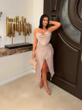 Two piece set of lace up collar, suspender, high slit skirt M80260