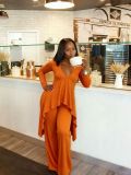 Long sleeved V-neck groove irregular two-piece set