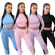 Short top straight leg pants sportswear set