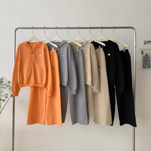 Embroidered Zipper Coat Pants Set Two Piece Set