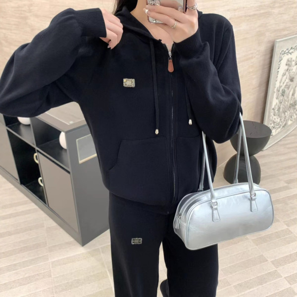 Embroidered Zipper Coat Pants Set Two Piece Set