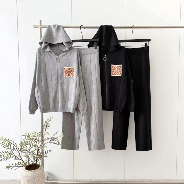 Knitted cardigan loose wide leg pants two-piece set