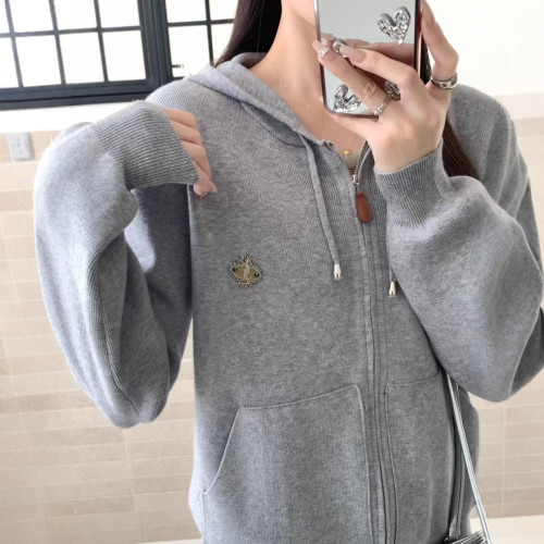 Embroidered hooded knitted sweater cardigan jacket two-piece set
