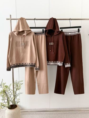 Hooded Knitted Top Wide Leg Pants Two Piece Set