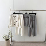 Letter embroidery V-neck long sleeved knitted cardigan jacket