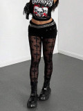 Tight elastic mesh see through flocking cross leggings, cropped pants