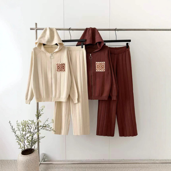 Knitted cardigan loose wide leg pants two-piece set