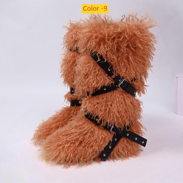 High end tied hairy boots with velvet rivets, fur snow boots