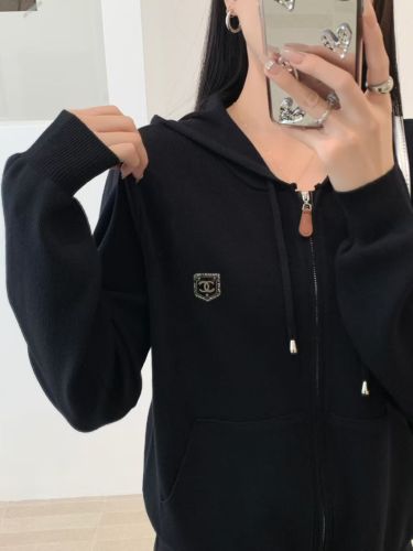 Hooded knitted cardigan wide leg pants two-piece set