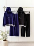 Hooded Knitted Top Wide Leg Pants Two Piece Set