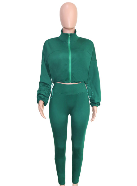 Two piece set of high waisted pants and cardigan jacket