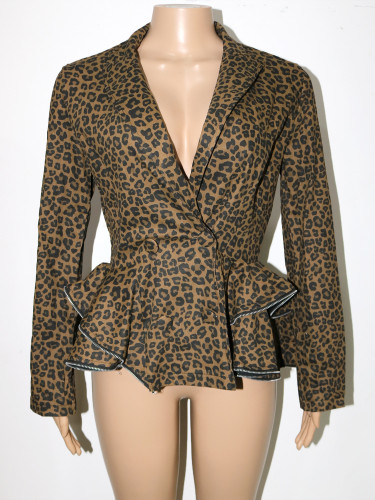 Camouflage printed suit collar double breasted long sleeved jacket