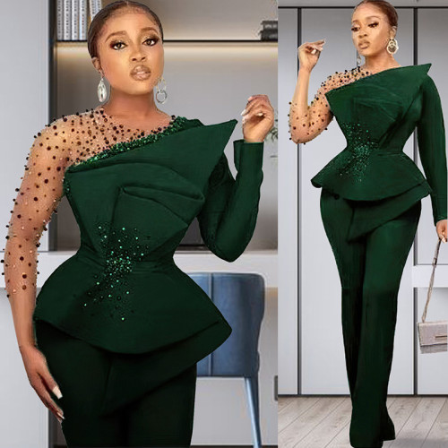 Large nail bead mesh pants set