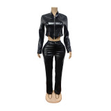 Pants, leather jacket, elastic suit