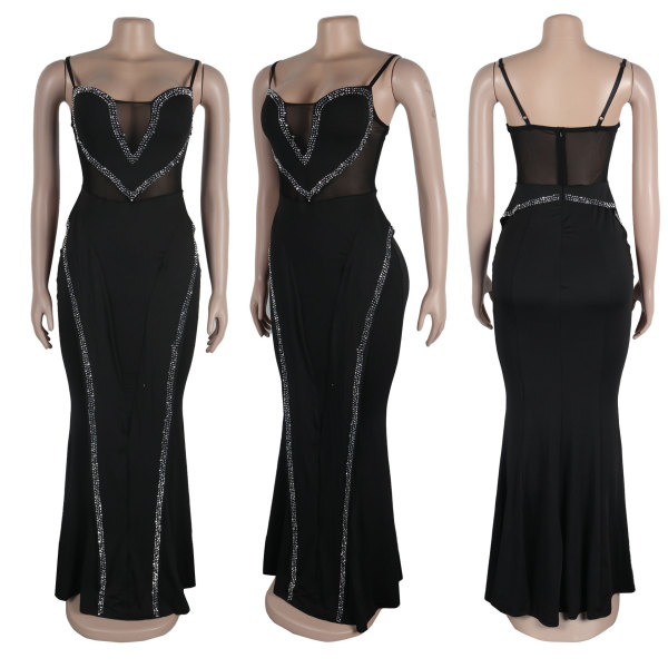 Hot stamping mesh, see through splicing lace, hip hugging elastic suspender dress