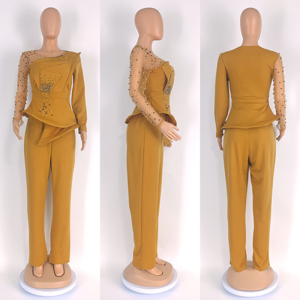 Large nail bead mesh pants set