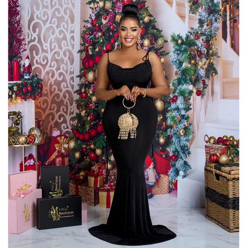 Shoulder strap tied sleeveless long skirt dress