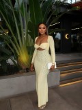 Long sleeved chest hugging tight fitting one-piece dress