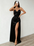 Braided satin split dress