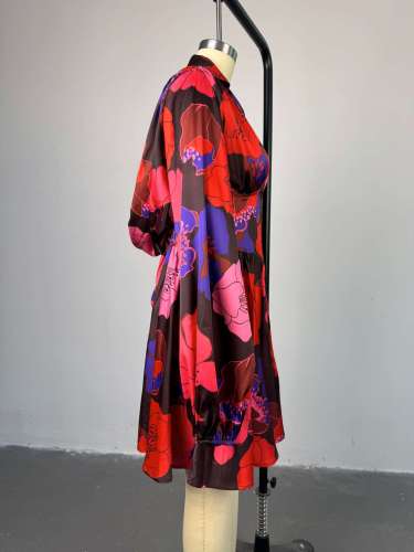 Printed V-neck backless high waisted dress short skirt