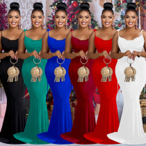 Shoulder strap tied sleeveless long skirt dress