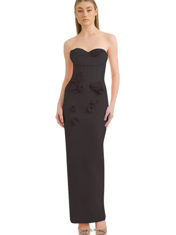 Strapless three-dimensional flower bandage dress