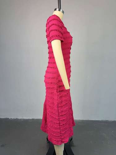 Half high neck, short sleeved, high waisted dress, mid skirt