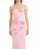 Strapless three-dimensional flower bandage dress