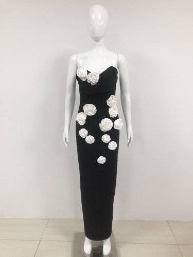 Strapless three-dimensional flower bandage dress