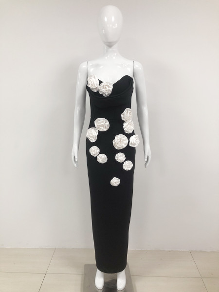 Strapless three-dimensional flower bandage dress