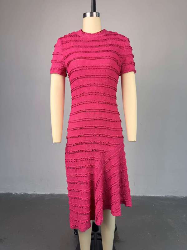 Half high neck, short sleeved, high waisted dress, mid skirt