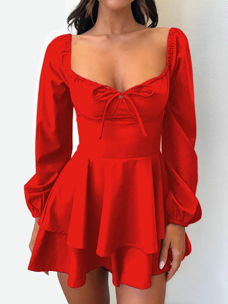 Backless drawstring long sleeved dress jumpsuit