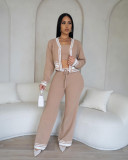 Striped cardigan knit three piece set