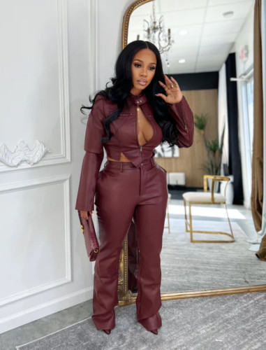Pants, leather jacket, elastic suit