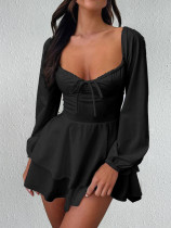 Backless drawstring long sleeved dress jumpsuit