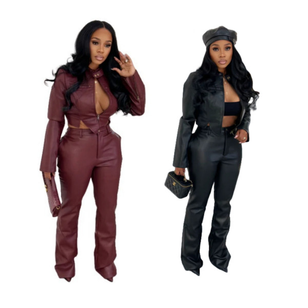 Pants, leather jacket, elastic suit