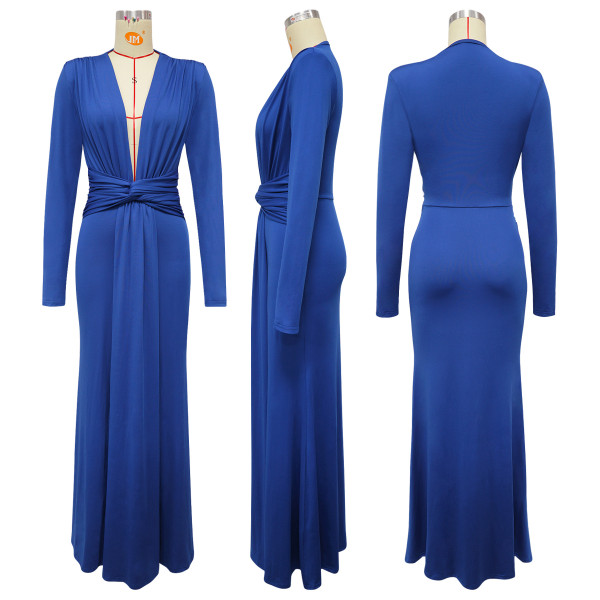 Long sleeved waist cinched pleated dress