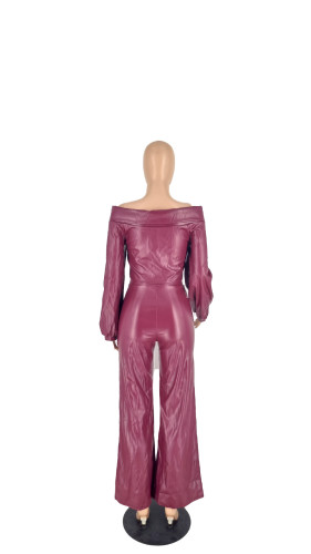 Long sleeved long pants leather jacket set