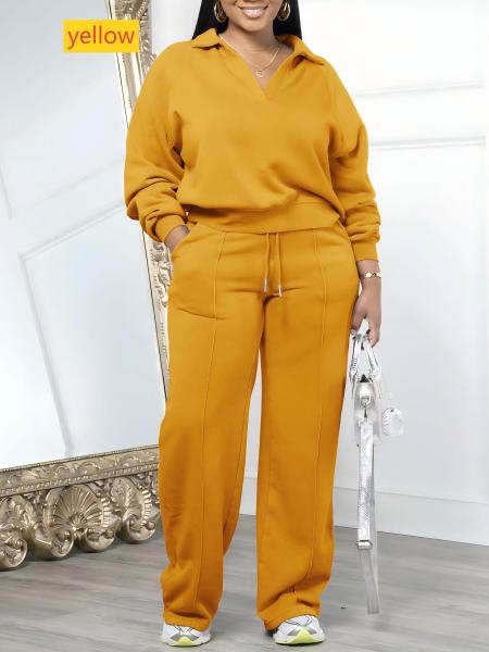 Loose solid color sports thick pants set