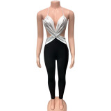 Bright cross strapless backless tight contrasting camisole jumpsuit