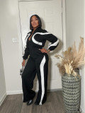 Half open elastic waist sports contrasting long sleeved jumpsuit