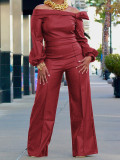 Long sleeved long pants leather jacket set