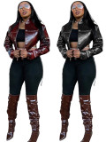 Short leather jacket with exposed waist