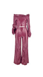 Long sleeved long pants leather jacket set