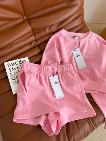 Round neck short hoodie+elastic waist shorts sports suit F984253720404